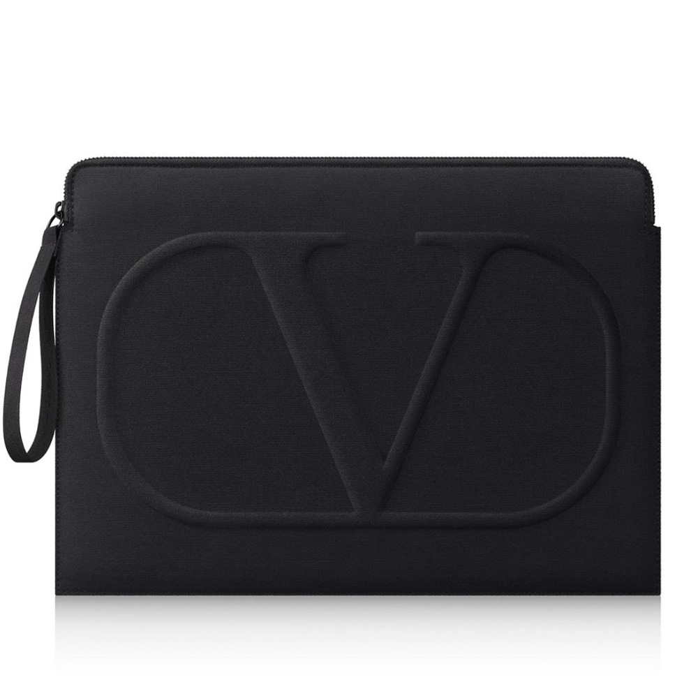 Valentino Laptop Black / Zip Pouch with Inner Logo Print